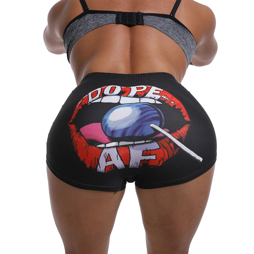 

Summer Sexy Women Shorts High-Waist Pants Elastic Tight Letters Printed Party Club Run Wear