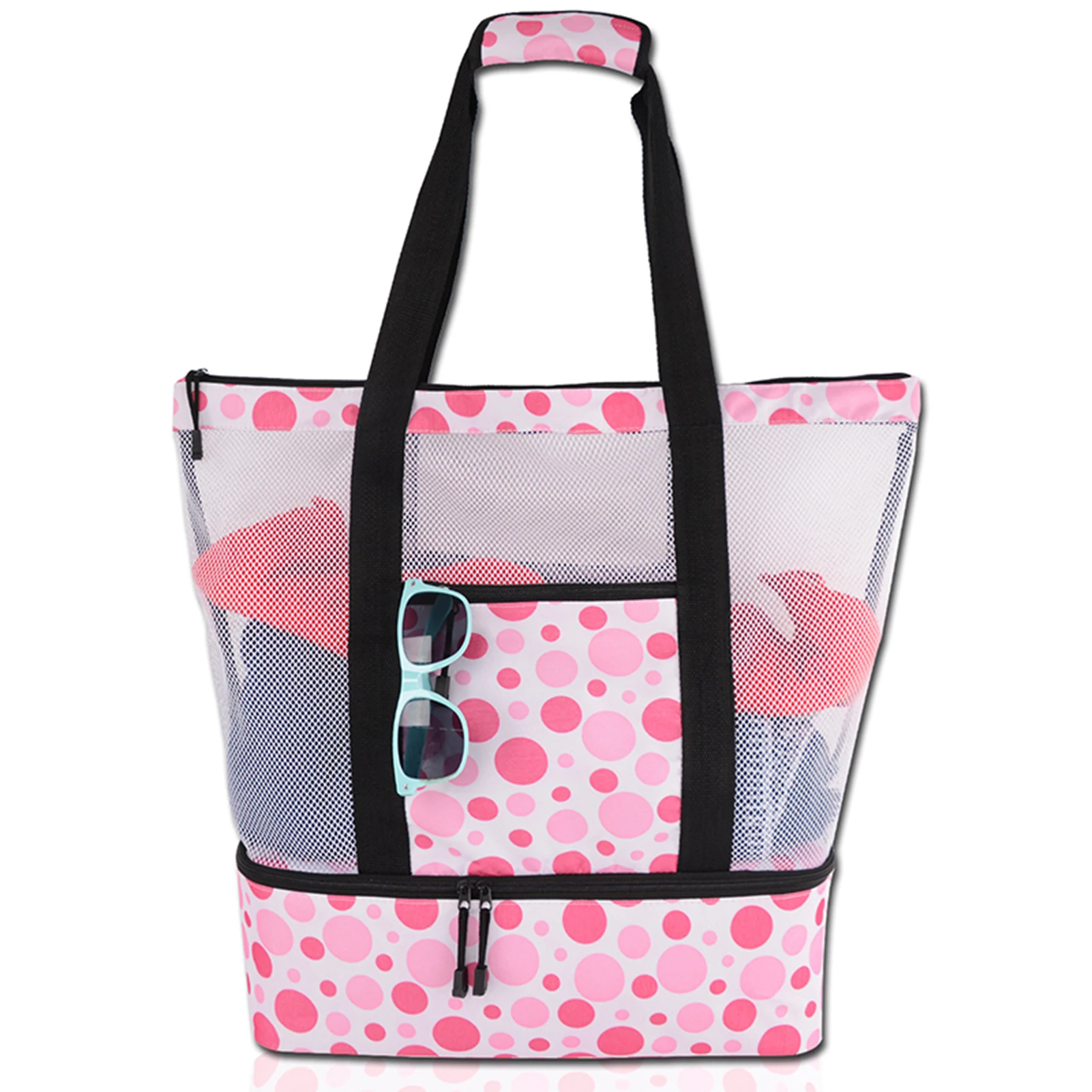 

Mesh Beach Tote Bag with Insulation Compartment Waterproof Picnic Bag with Side Pocket Zipper Closure for Outdoor DFDS889