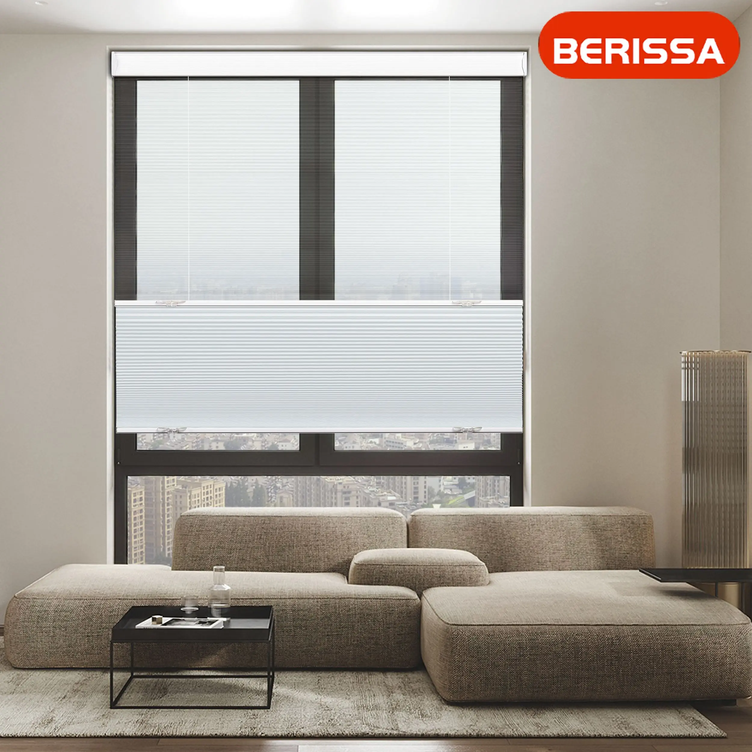 

BERISSA Cordless Honeycomb Shades 100% Blackout Window Blind,Custom Cellular Blinds Insulating Window Shades For Living Room