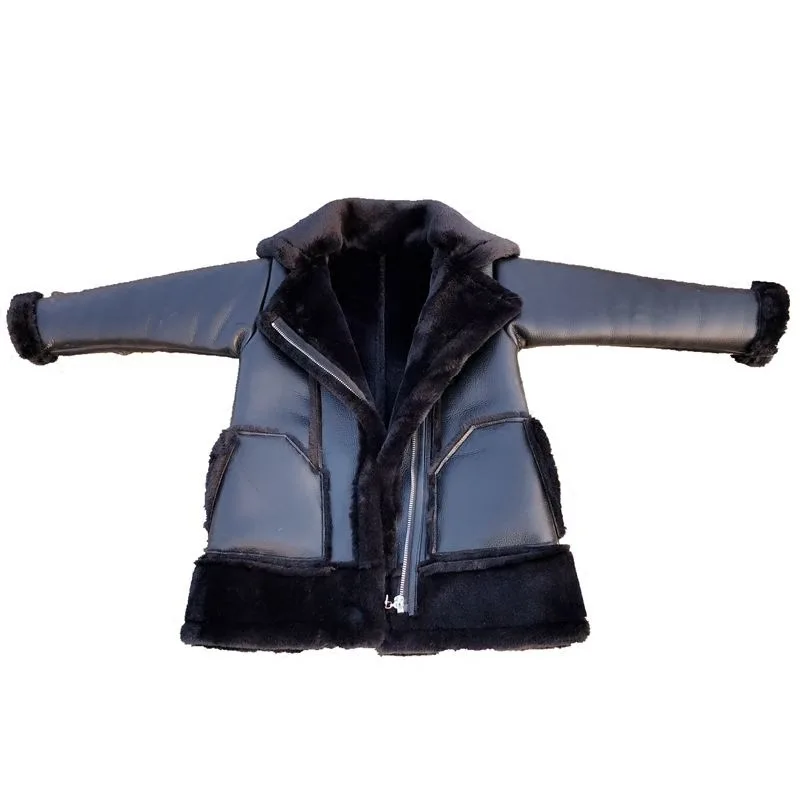 Boys& Girls Plus Velvet Leather Jacket Winter Coat New Fur one Thick Warm Pu Leather Jackets For 2-13T Children