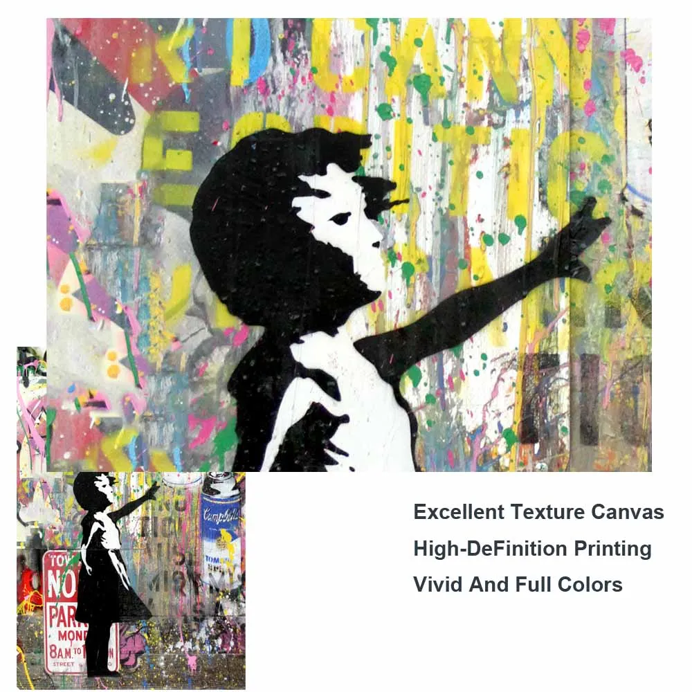 Граффити художественные картины девушка гонящая шары улица Холст Картина