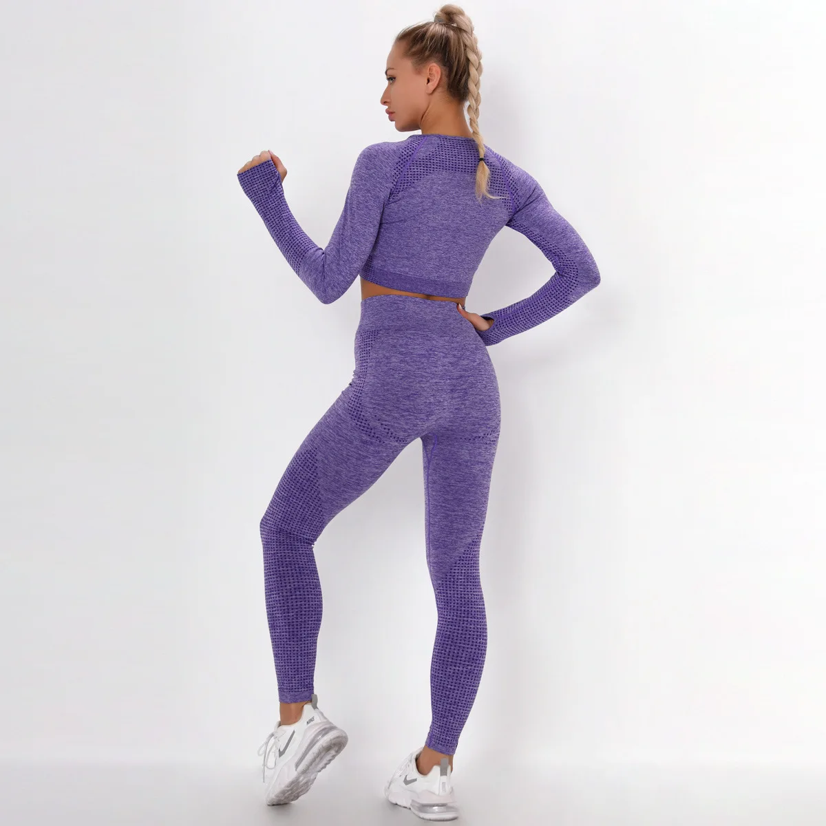 

Sports Suits Women Clothing Female Yoga Tight Leggings 2 Piece Tracksuit Fitness Long Sleeve Tops Knitted Training Matching Sets