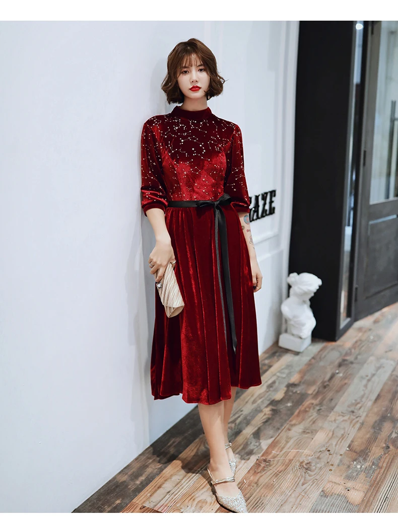 SSYFashion новинка винтажное велюровое коктейльное платье банкетное элегантное
