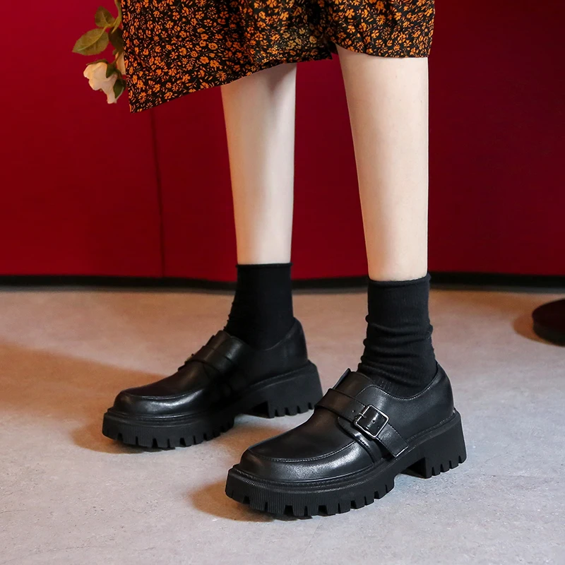 

QZYERAI Brand New Style Women Fashion Round Head Women's Shoes Leather Cowhide Leisure Shoes Pumps Shoes Women Heels