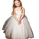 Садовое кружевное Тюлевое платье с цветами для девочек, простое белое платье для свадебной вечеринки для девочек, платье для причастия с розовыми лентами, 2020