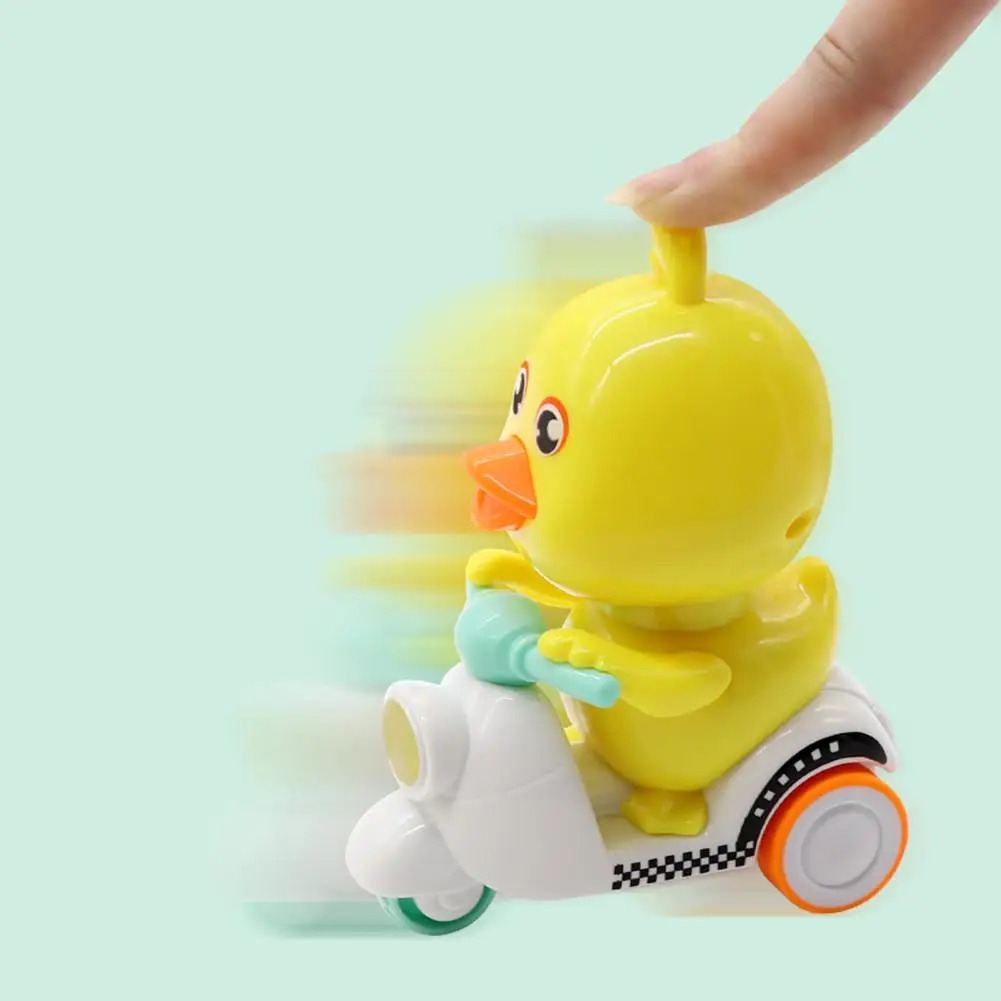 

[ Hot Sale ]Yellow Duck Motorcycle Shape Head Rotating Press Pull Back Toy for Kids