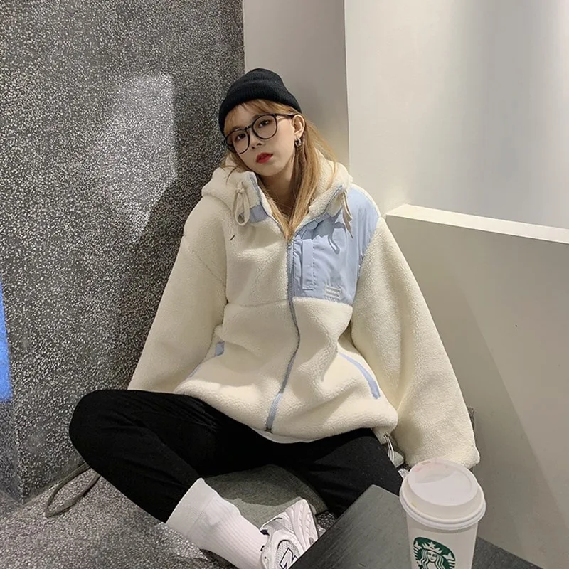

@YYDS LambSweater Women's Plush Thickened Autumn and Winter New Style Pullover Loose Lazy Wind Hooded Warm Coat
