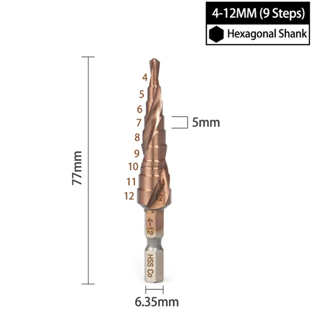 

HSS Step Drill Hex Shank High Speed Steel Spiral Groove Hex Shank Drill Bit