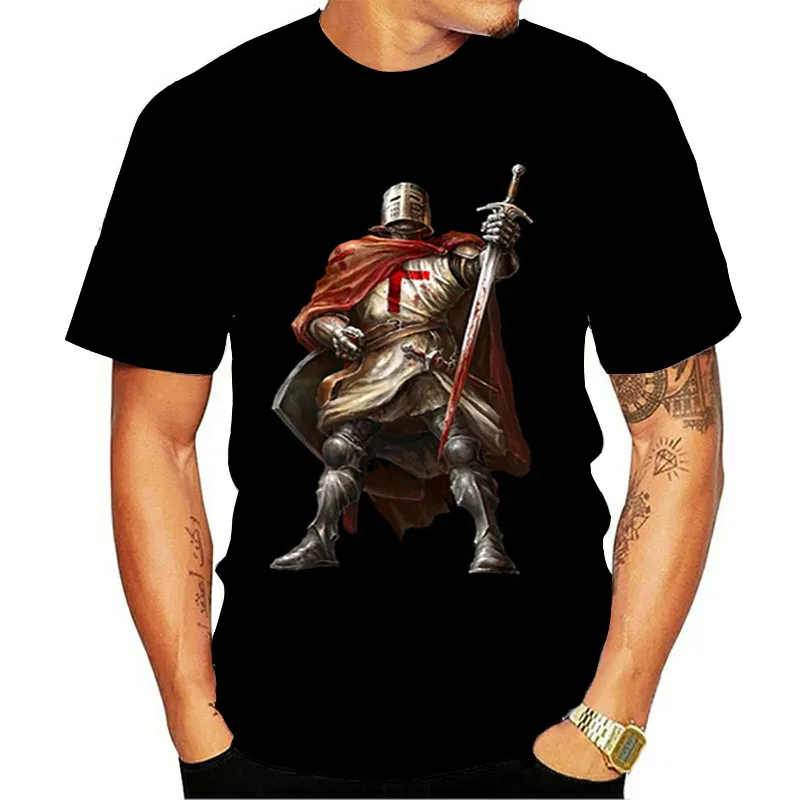 

Hot sale summer breathable Knights Templar men's 3D T-shirt 100% polyester quick-drying top O-neck T-shirt pullover