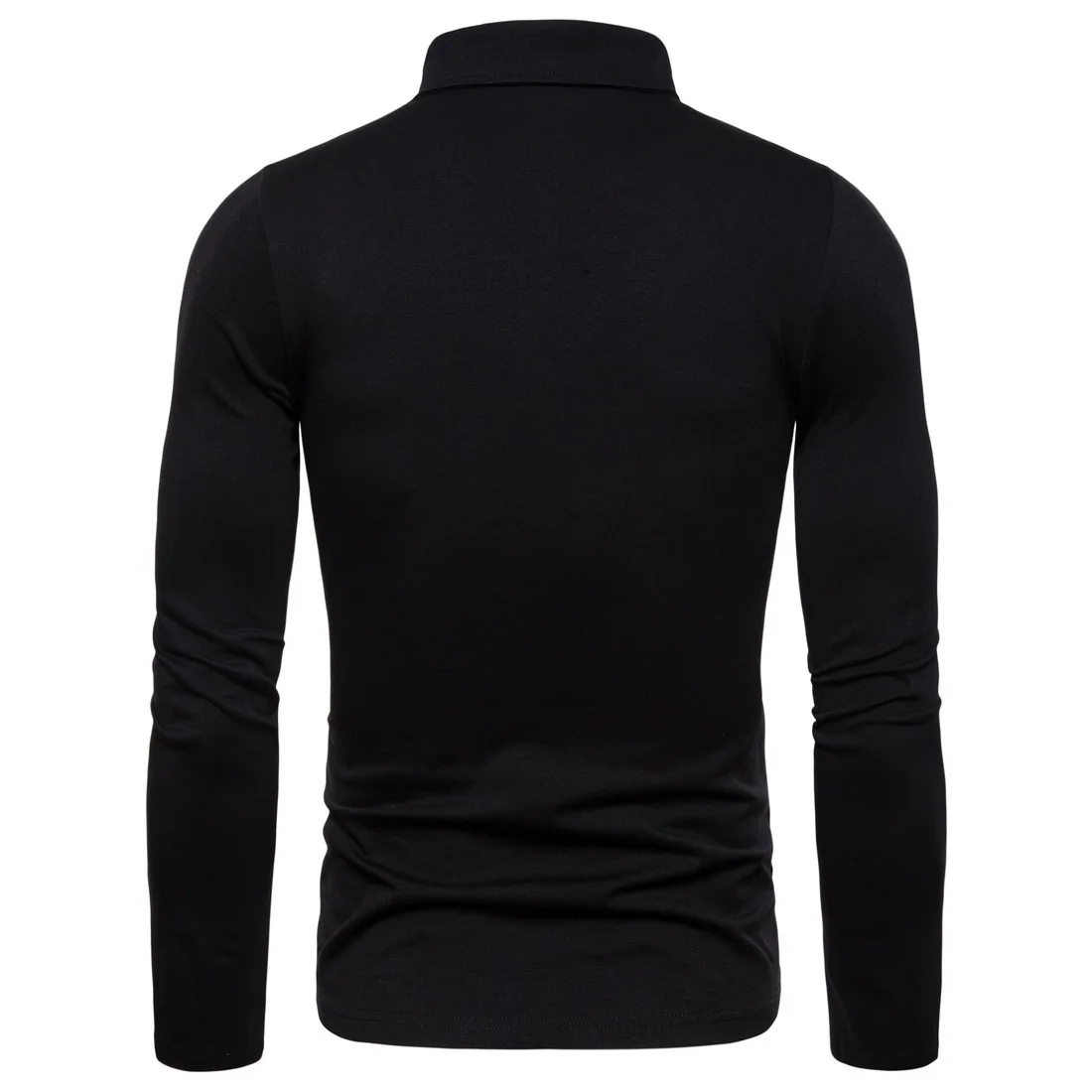 Drop Shipping New Fashion Long Sleeve T Shirt Men Casual Embroidery Slim Fit Men's Tees Solid Turn-down Collar T-Shirts Men