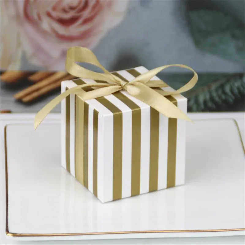 

Stripes Shape Paper Gift Box Packing Chocolate Candy Box Birthday Party Wedding Decoration DIY Box With Ribbon Festival Supplies