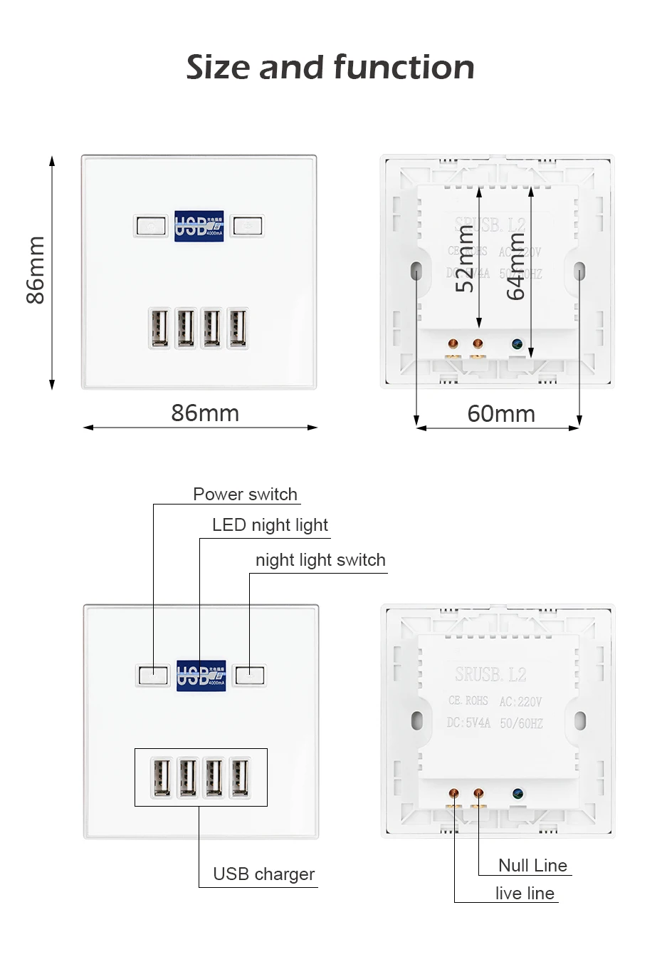 Esooli 4-портовый розетка с USB настенное Зарядное устройство адаптер розетка стандарта евроcоюза Мощность выход Панель электрическое настенное зарядное устройство адаптер для зарядки