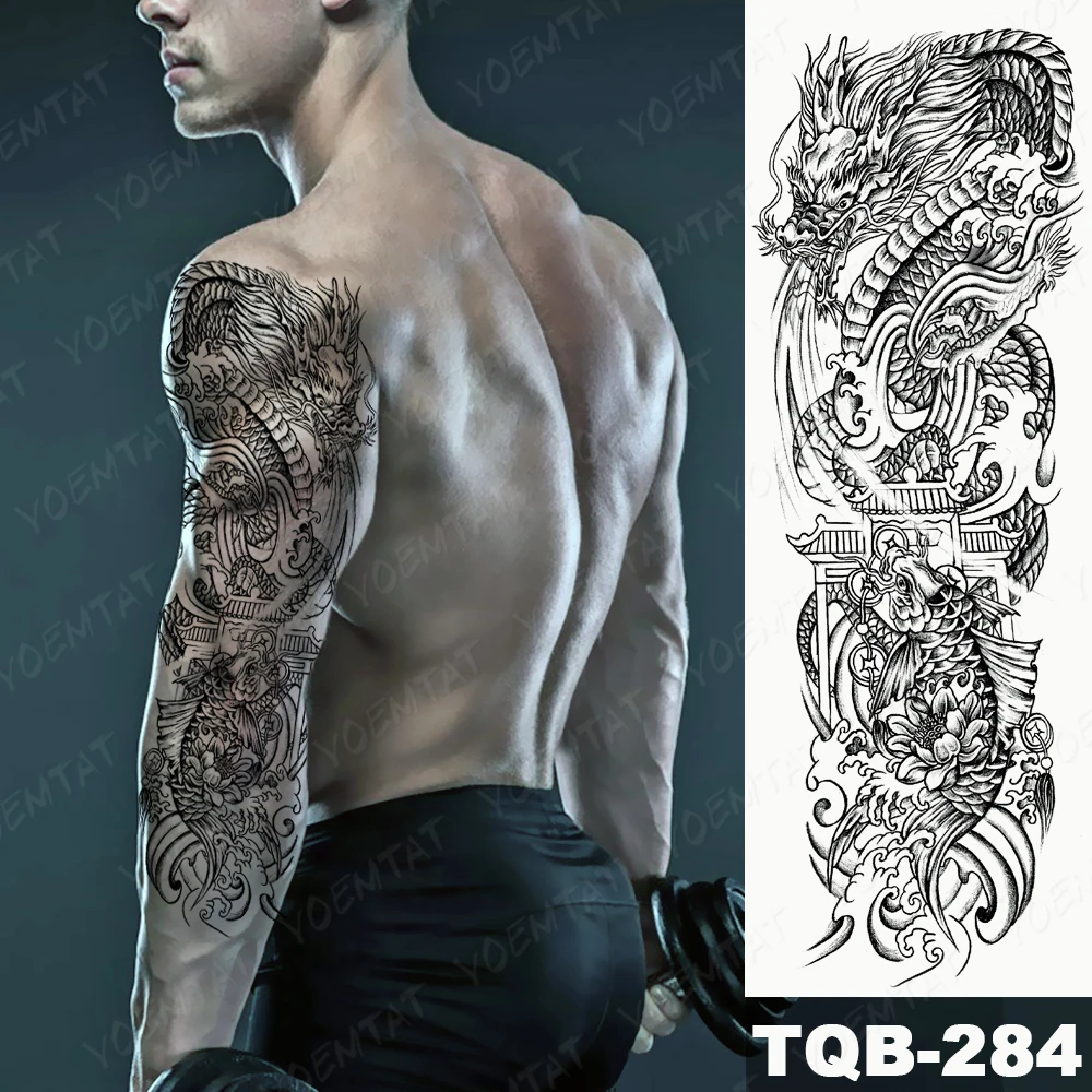 

Dragon Tattoo Sexy Carp Waves Realistic Temporary Tatu Sticker Arm Shoulder Back Leg Men Women Glitter Fake Tato Body Art 2021