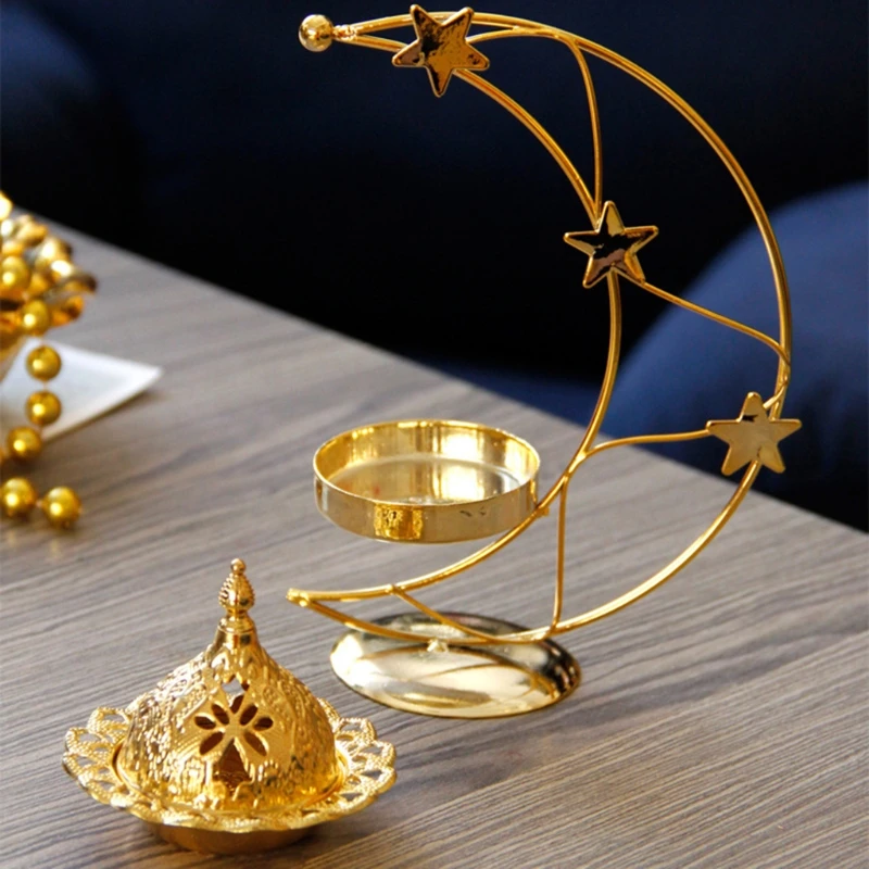 

Star Moon Shape Incense Burner Candle Holder Dual Use Ramadan Middle East Arab Aroma Diffuser for Eid Muslim