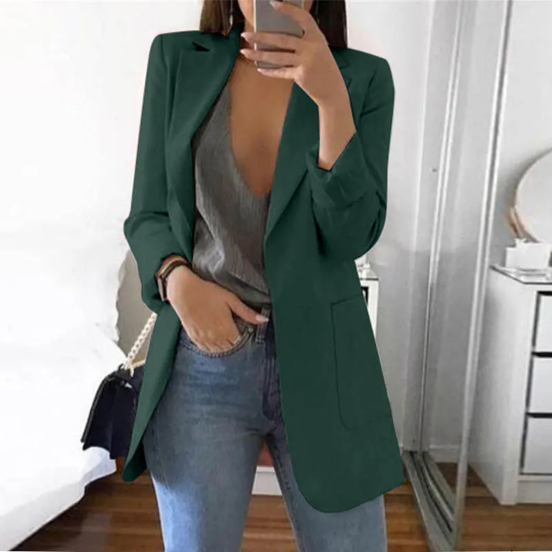 Dark Green Fanbety, зима, осень, Женский Повседневный костюм, пальто, бизнес стиль, длинный рукав, куртка, верхняя одежда для офиса, для девушек, модное, размера плюс, приталенное пальто - Цвет: Dark Green