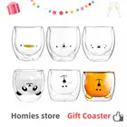 кружки кружка чашка Стеклянные кружки, двухслойная стеклянная кружка, медведь, кошка, собака, животное, двухслойная стеклянная кружка, кофейная кружка, рождественский подарок, милый чай, чашка для молока