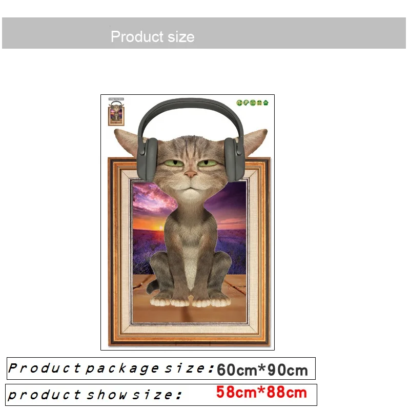 

Funny Cat In Picture Frame 3d Wall Stickers For Shop Office House Decoration Cartoon Animal Wall Mural Art Diy Home Decals