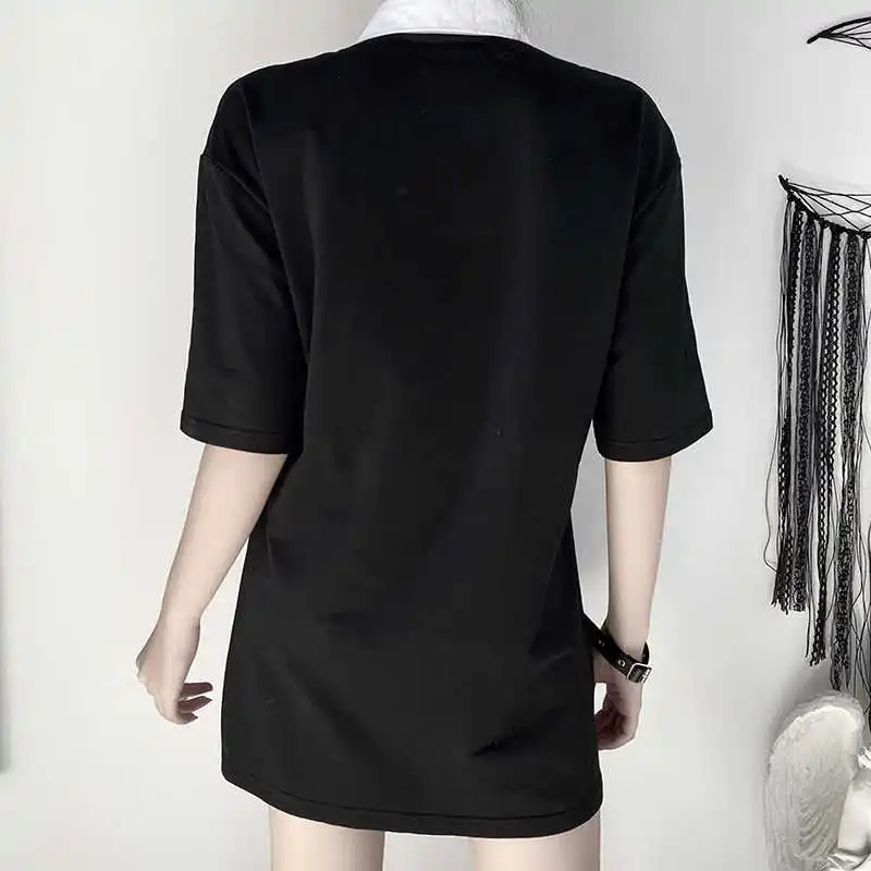 

Black Loose Long Women Gothic Streetwear Punk Dragon Print Short Sleeve Female T-shirts