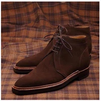 dark brown men fashion pointed autumn and winter low heel lace up suede classic leisure and comfortable business work boot ka732