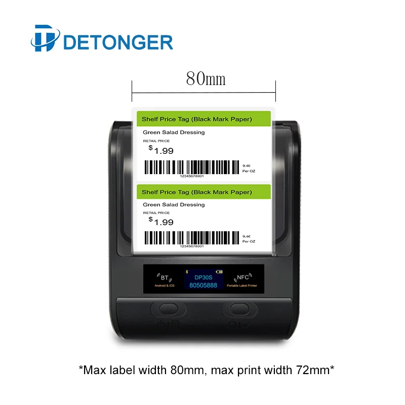 Портативный мини-термопринтер detlonger DP30S 30-80 мм BT ручной многофункциональный