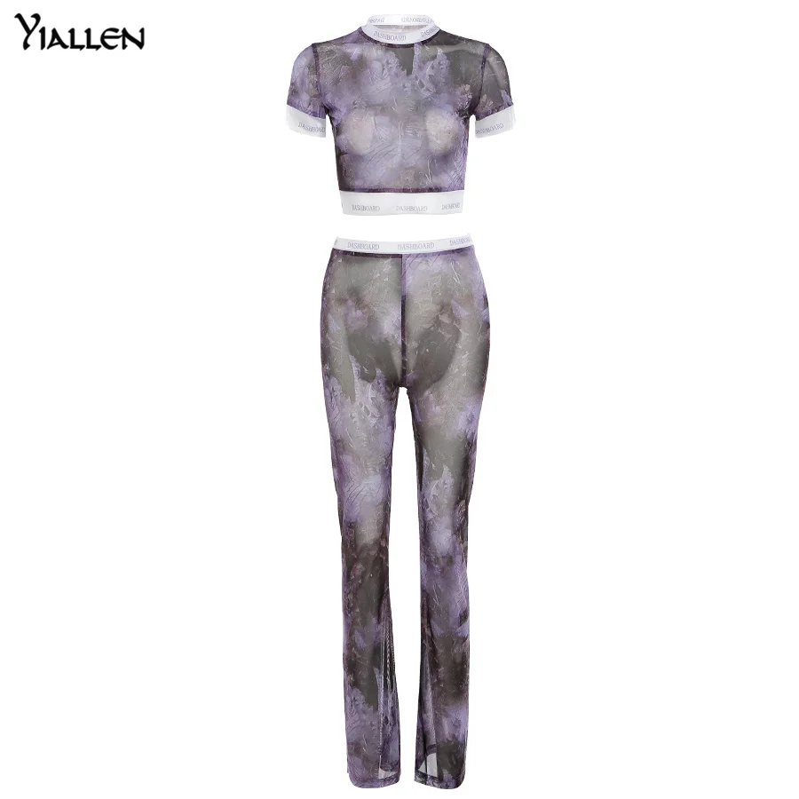 

Yiallen Women Chic Printing Fitness Two Pieces Set Short Sleeve Crop Top+ High Waist Legging Outfit 2021 Active Tracksuit Set