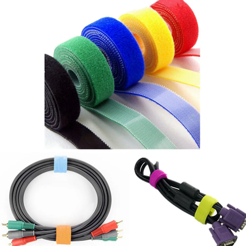 

5pcs 2M Cable Straps Hook and Loop Adhesive Reusable Fastening Cable Ties Red + Yellow + Green + Blue + Black)