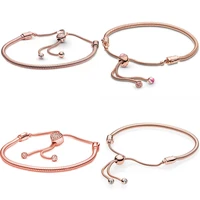 original rose gold castle peach blossom pave heart snake chain bracelet fit fashion 925 sterling silver bead charm diy jewelry
