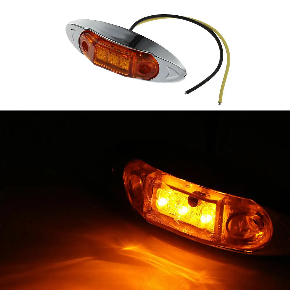 

4 Pcs Waterproof Amber Yellow 3LEDs Side Marker Lights for Trailer Truck Boat