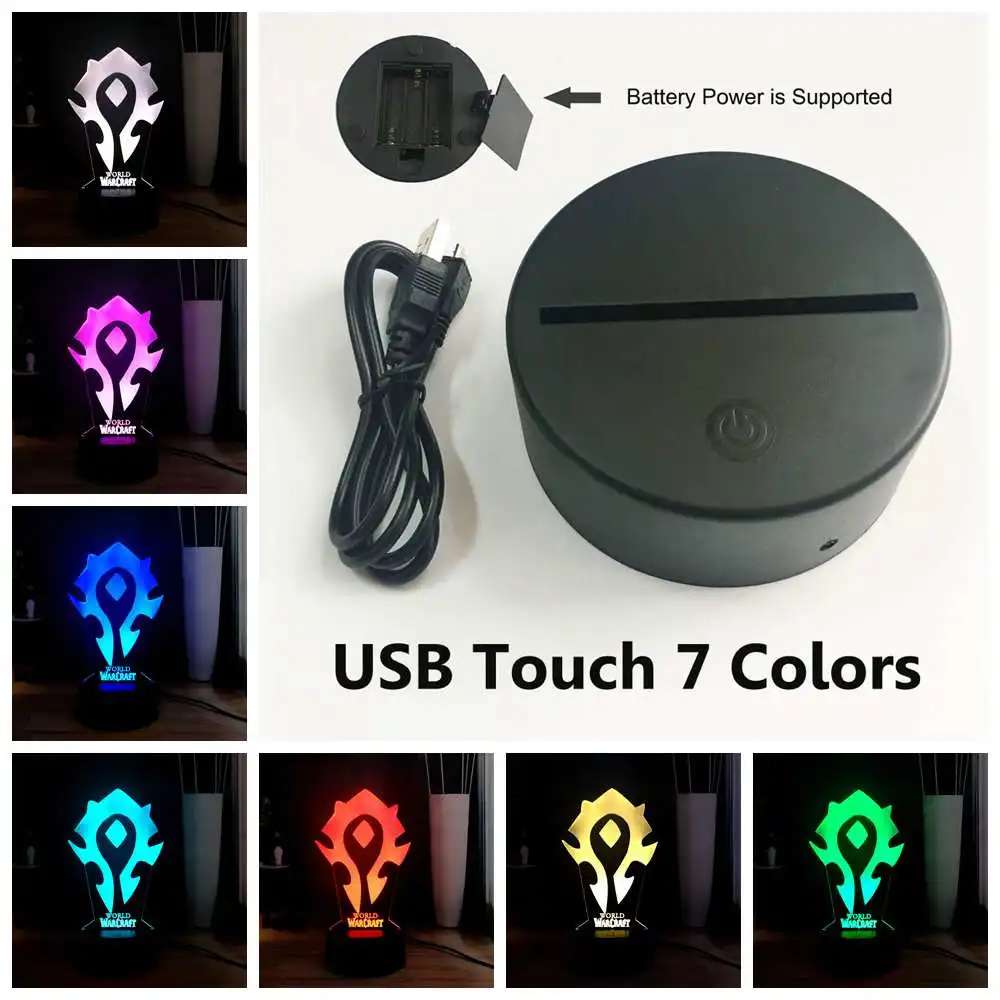 USB Touch 7 Colors WOW 3D визуальная Таблица лампа World of Warcraft символика Орды RGB 7 красочная USB мини лампа светодиодный ночник лампа для праздника - Испускаемый цвет: USB Touch 7 Colors