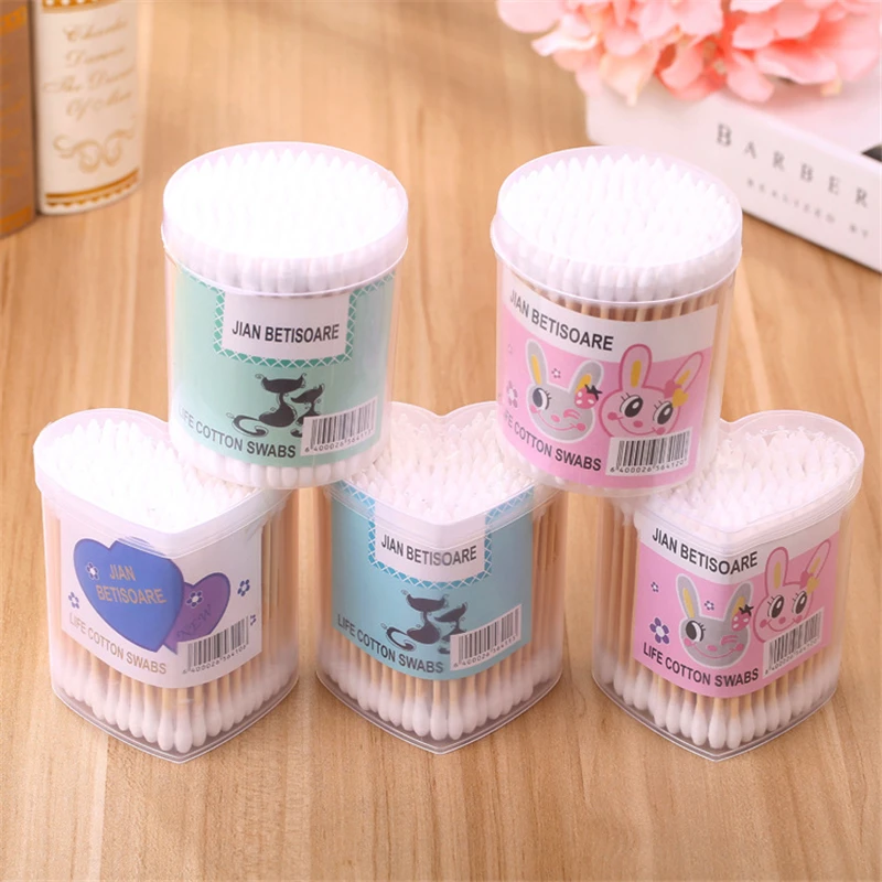 

200pcs Disposable Cotton Swab Spiral Ear Cleaner Black Double Heads Medical Swab Lipstick Eyebrow Eyelash Cotton Bud Makeup Tool