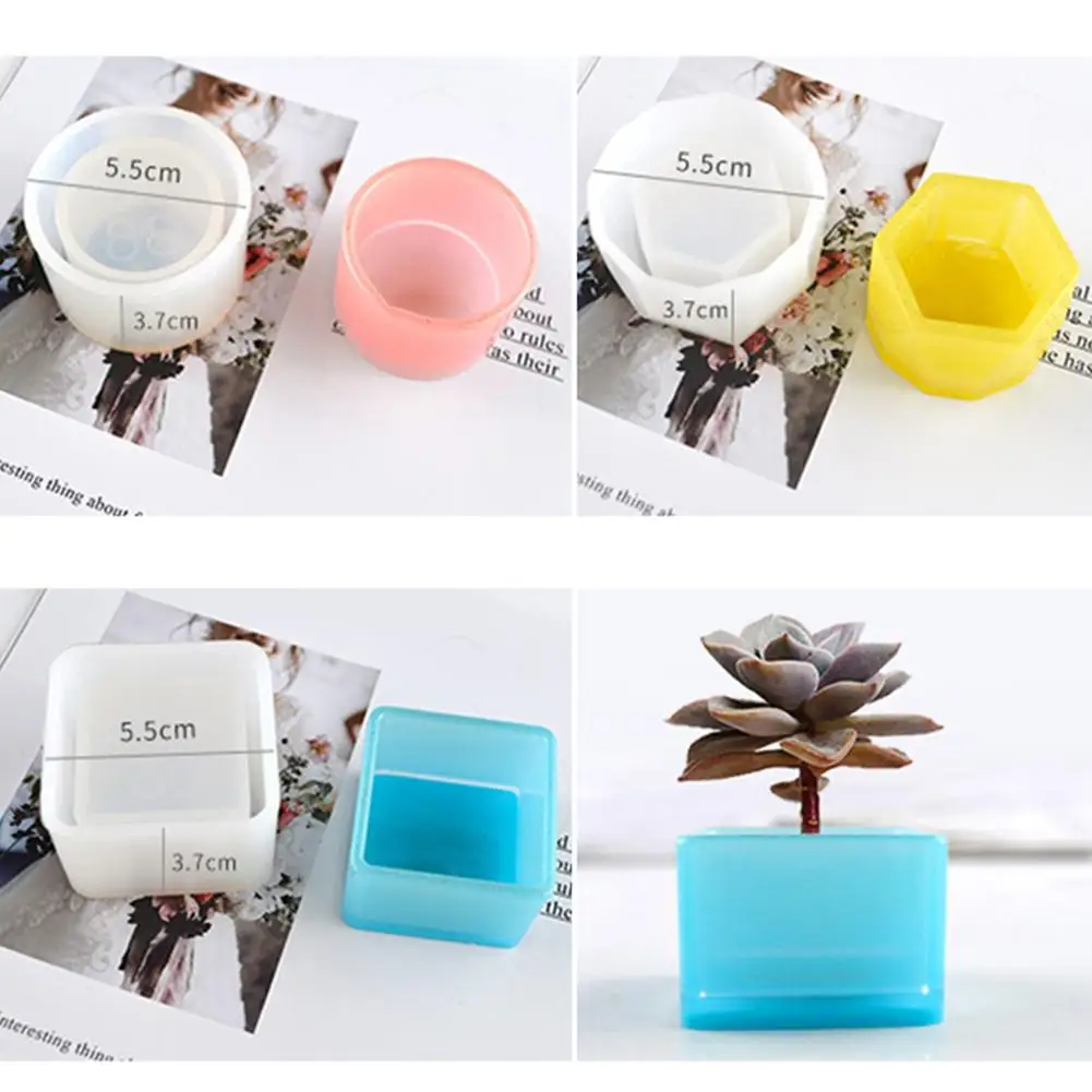 

3Pcs Geometric Silicone Epoxy Storage Holder Bonsai Flower Pot Handmade DIY Crafts Decoration Making Mold Tools