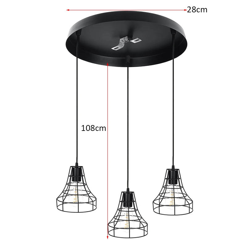

3 In 1 E27 Pendant Light Vintage Industrial Metal Hanging Downlight Cage Lighting Fixture for Home Kitchen LivingRoom Coffee Bar