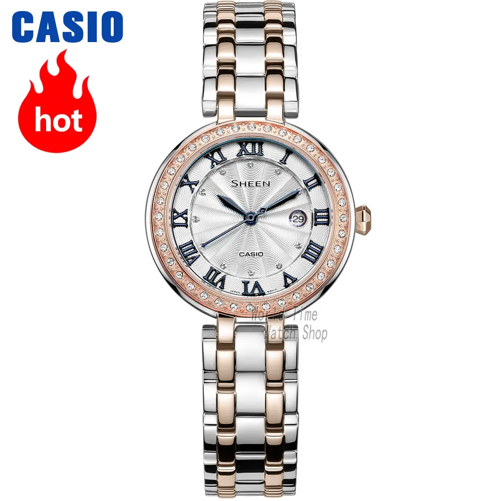 SHE4034BSG7B-1 Часы Casio SHEEN женские часы Swarovski Crystal топ класса люкс комплект 50м Водонепроницаемые кварцевые женские часы женские Розовое золото Подарки Часы Спортивные часы relogio feminino reloj mujer montre homme bayan - Цвет: SHE4034BSG7B-1