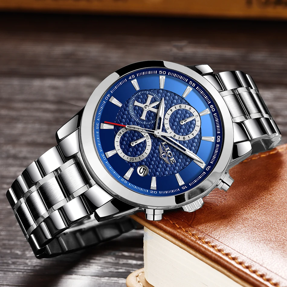 LIGE спортивные часы для мужчин светящиеся кварцевые с указкой самолета