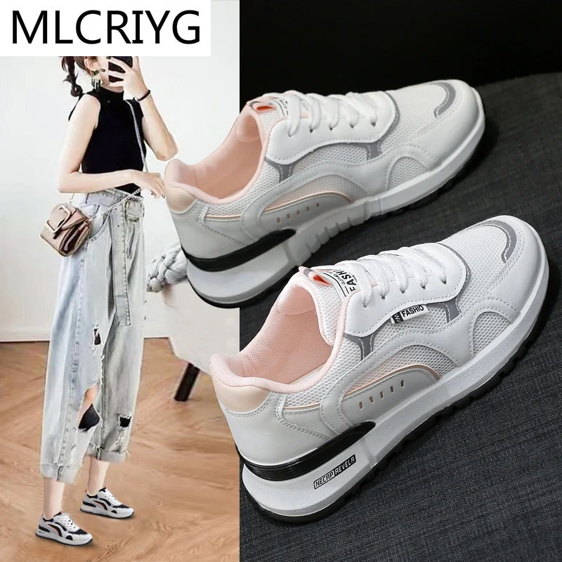 

2021 Fashion Women Lace-up Casual Shoes Spring Women Sneakers Platform Walking Comfort Women Vulcanized Shoes Mesh Breathable