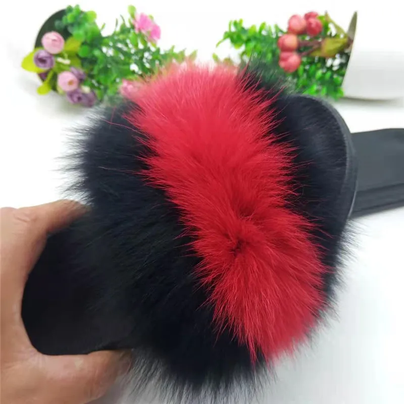 Женские меховые шлепанцы сланцы из натурального Лисьего меха уличные сандалии