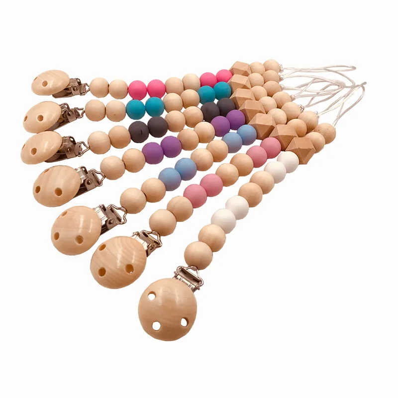 

1pc Pacifier Chain ummy Clip Baby Soother Wood Crochet Wooden Toy Non-toxic