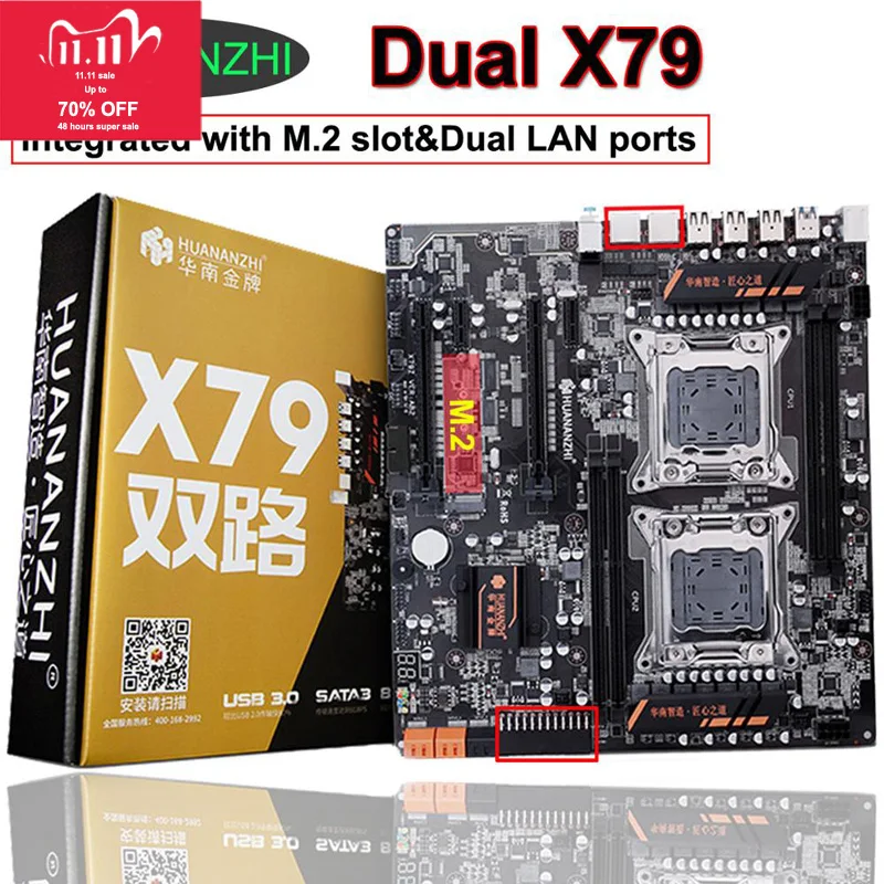 HUANANZHI-placa base de doble enchufe X79-4D, accesorio con ranura M.2 SSD de alta velocidad, 2 Giga, puerto LAN, RAM máx. de hasta 128G, compre piezas de ordenador DIY