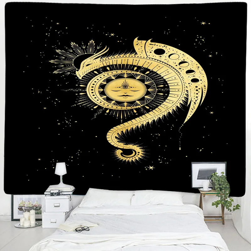 Настенный гобелен с черной мандалой ведьмахство богемный Таро подушка домашний