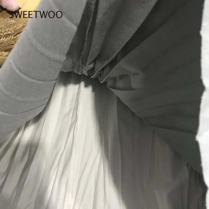 

Two Layer Spring Women Suede Skirt Long Pleated Skirts Top Brand Womens Saias Midi Faldas Vintage Women Midi Skirt