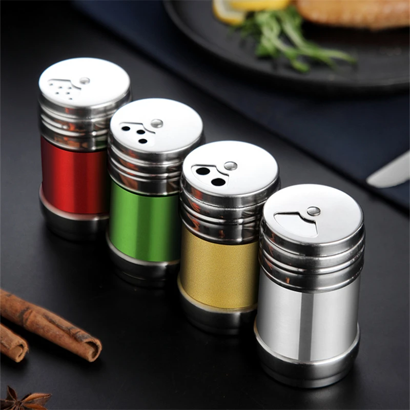 

Salt Sugar Bottle Stainless Steel Rotating Cover Jar for Spice Barbecue Pepper Shaker Seasoning Can Kitchen Cooking Gadgets