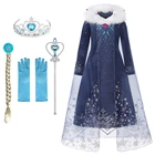 Зимнее платье принцессы Снежной Королевы для девочек Карнавальный костюм Анны с длинным рукавом для детей Эльза Аврора Жасмин Русалка для вечерние косплей одежда