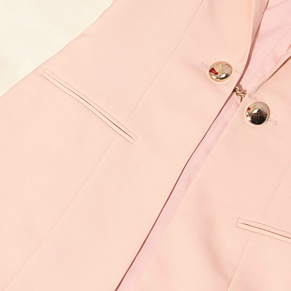 Pink Women Elegant Blazers Set 2023 New Mid Length Single Button Blazer Elastic Waist Shorts Office Blazer Short Suits Vintage