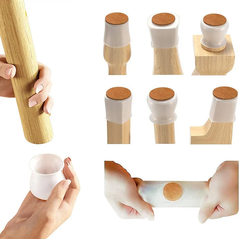 

4pcs/set Silicone Table Chair Leg Cover Felt Cap Pad Tension Anti-slip No Niose Furniture Feet Anti-Scratch Household 3colors
