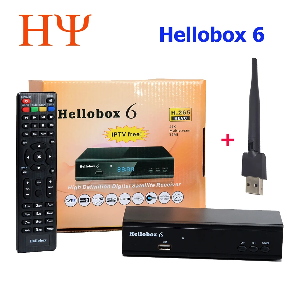 10 шт. новый спутниковый приемник Hellobox 6 Поддержка H.265 HEVC T2MI USB WiFi Cccam Newcamd IPTV