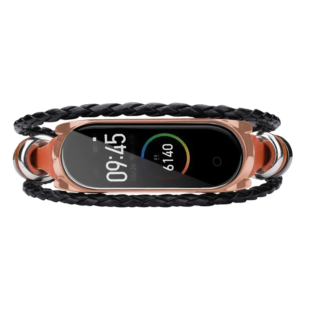 Ремешок для часов Mi Band 4 ретро браслет из натуральной кожи Плетеный ремешок Xiaomi