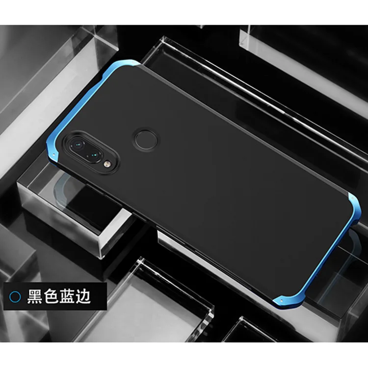 Black Blue Side Текстурированная анти-осенняя Металлическая Рамка PC задняя для Redmi Note 7 Note7 Global алюминиевый сплав бампер чехол Note 7 Pro крышка с подарком - Цвет: Black Blue Side