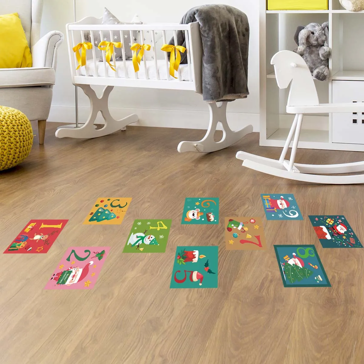

Cartoon Christmas Hopscotch Grid Wall Stickers Kids Rooms Decoration Children Game Wallpaper Home Decor New Year Ground Stickers