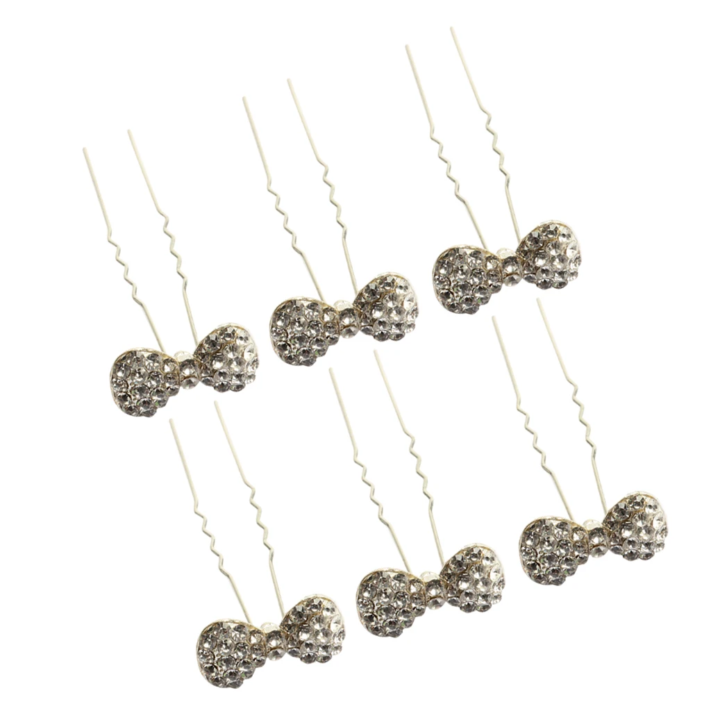 

6pcs Delicate Sparking Crystal Bowknot Hairpins Women Hair Accessories
