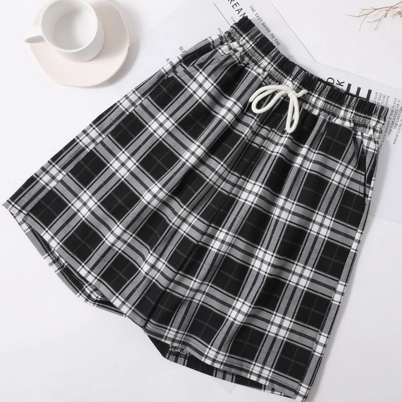 

New Product Promotion Wide Pants Summer Plus Size Plaid Pants Thin Women'S Wide Leg Trousers Casual Five-Point Pants